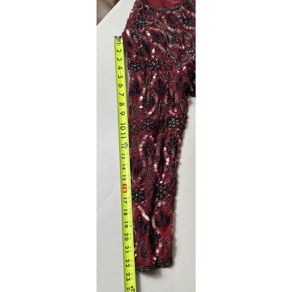 Vintage STENAY Beaded Silk Jacket Size L FLAWS Burgundy Wine Dark Red Floral - Picture 9 of 13